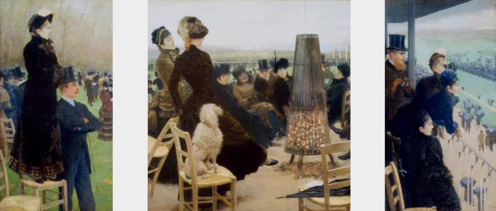 Le corse al Bois de Boulogne. Nella tribuna; accanto alla stufa; sulla seggiola